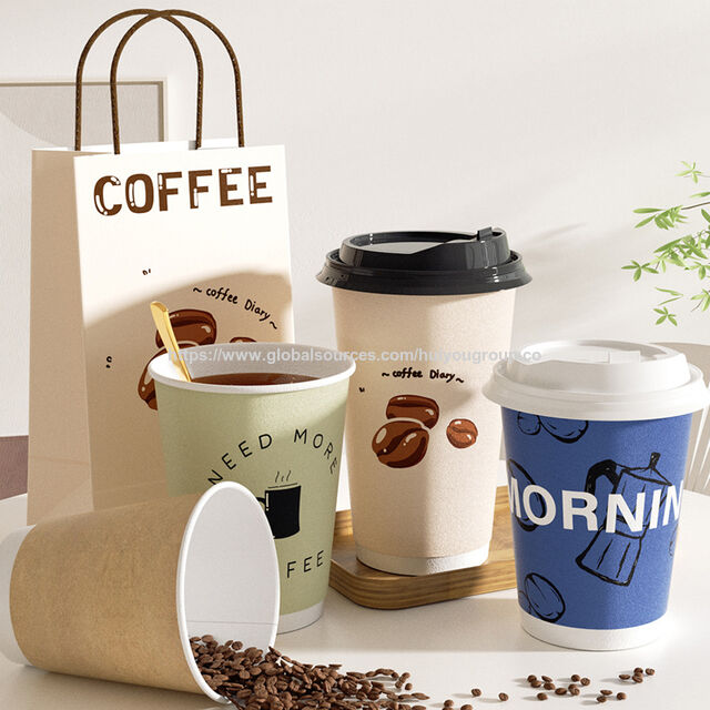 Vaso de papel con impresión personalizada, 10oz 12oz 16oz, con tapa, desechable, de pared simple o doble, recubierto de PLA, para café y bebidas calientes.