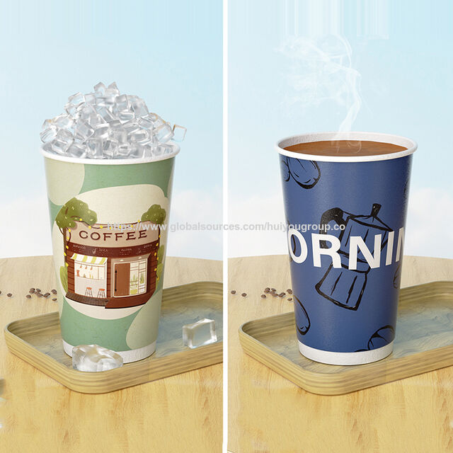 Vaso de papel con impresión personalizada, 10oz 12oz 16oz, con tapa, desechable, de pared simple o doble, recubierto de PLA, para café y bebidas calientes.