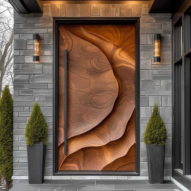 Puerta Principal de Entrada Exterior de Madera Maciza de Lujo, de Alta Calidad y Diseño Personalizado para Villas y Casas