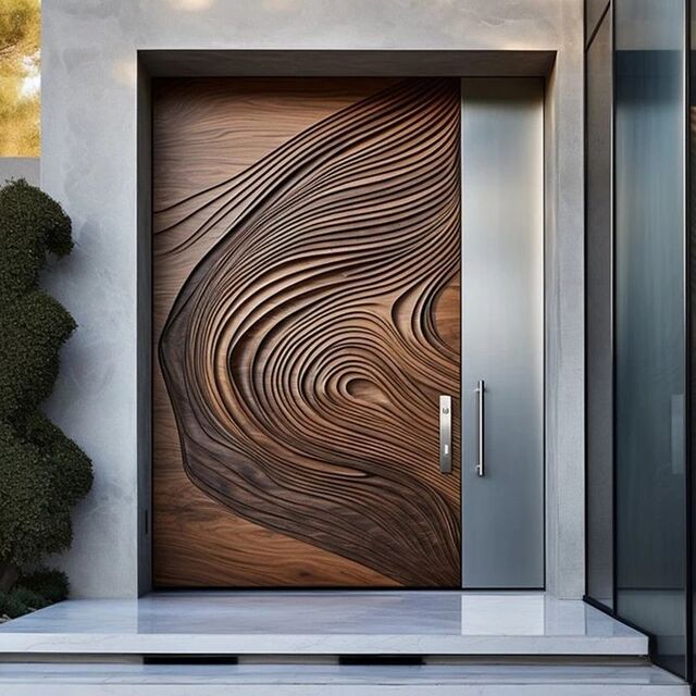Puerta Principal de Entrada Exterior de Madera Maciza de Lujo, de Alta Calidad y Diseño Personalizado para Villas y Casas