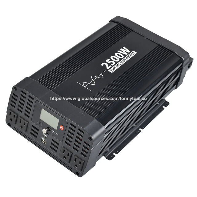 Inversor de Corriente Senoidal Pura de 2500W para Coche, 12V/24V a 120V AC, Convertidor para Camión, Barco, Camping con Ventilador de Refrigeración y Certificación CE