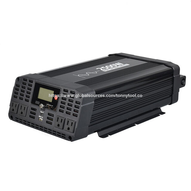 Inversor de Corriente Senoidal Pura de 2500W para Coche, 12V/24V a 120V AC, Convertidor para Camión, Barco, Camping con Ventilador de Refrigeración y Certificación CE