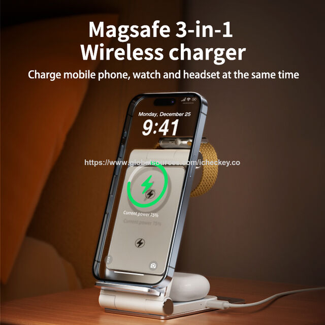 Dual Coil 3-in-1 Wireless Charger aus Aluminiumlegierung für Android, schnelles 15W, faltbares, kabelloses Reiseladegerät, Desktop-Handy-Ladepad