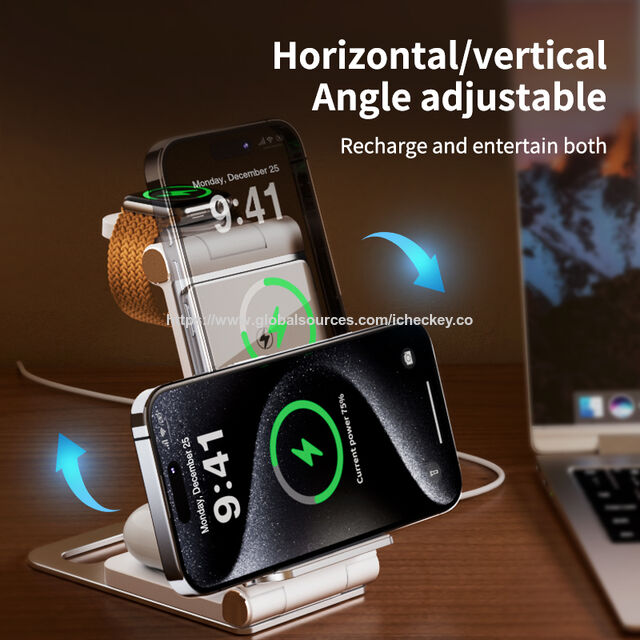Dual Coil 3-in-1 Wireless Charger aus Aluminiumlegierung für Android, schnelles 15W, faltbares, kabelloses Reiseladegerät, Desktop-Handy-Ladepad
