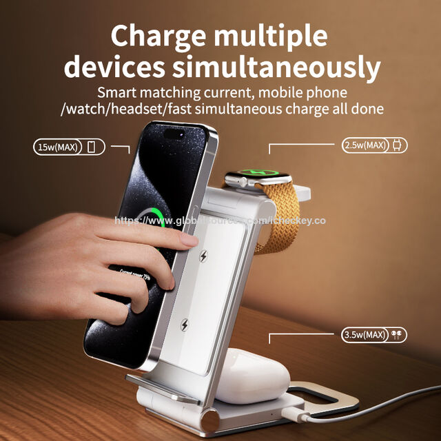 Dual Coil 3-in-1 Wireless Charger aus Aluminiumlegierung für Android, schnelles 15W, faltbares, kabelloses Reiseladegerät, Desktop-Handy-Ladepad
