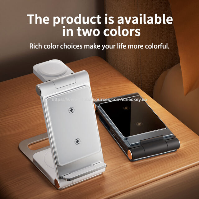 Dual Coil 3-in-1 Wireless Charger aus Aluminiumlegierung für Android, schnelles 15W, faltbares, kabelloses Reiseladegerät, Desktop-Handy-Ladepad