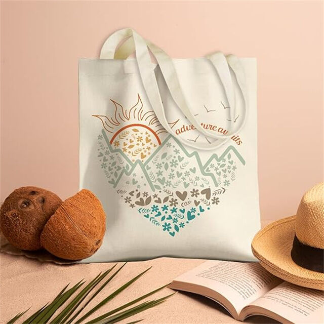 Sac fourre-tout en toile motif montagne aventure et soleil - Cadeaux de camping, sac de week-end, sacs d'épicerie pour femmes et filles
