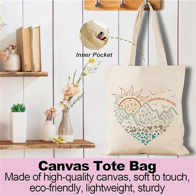 Sac fourre-tout en toile motif montagne aventure et soleil - Cadeaux de camping, sac de week-end, sacs d'épicerie pour femmes et filles