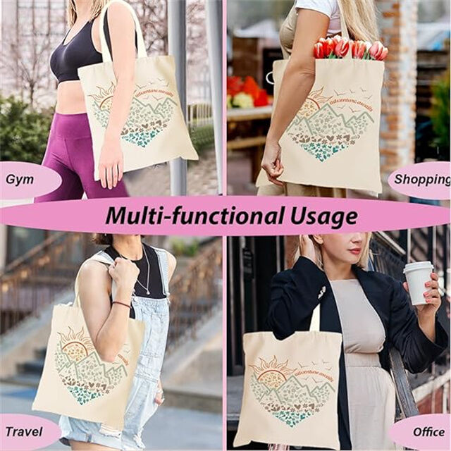 Sac fourre-tout en toile motif montagne aventure et soleil - Cadeaux de camping, sac de week-end, sacs d'épicerie pour femmes et filles