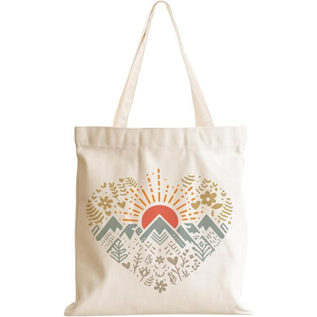 Sac fourre-tout en toile motif montagne aventure et soleil - Cadeaux de camping, sac de week-end, sacs d'épicerie pour femmes et filles