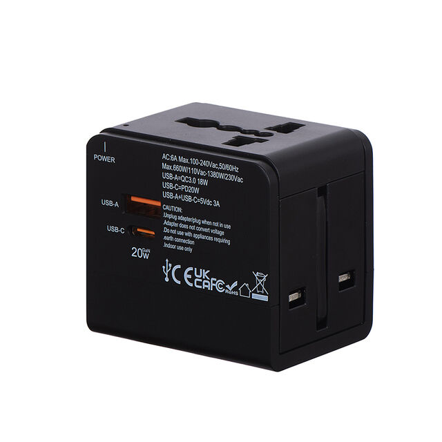 Foxcan Universal-Netzteil mit EU AUS UK US-Stecker, USB-Buchse, 20W Schnellladung für Laptop & Handy, Mini-Taschen-PD-Reiseladegerät