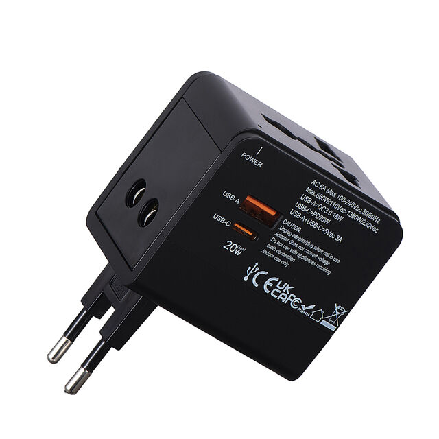 Foxcan Universal-Netzteil mit EU AUS UK US-Stecker, USB-Buchse, 20W Schnellladung für Laptop & Handy, Mini-Taschen-PD-Reiseladegerät
