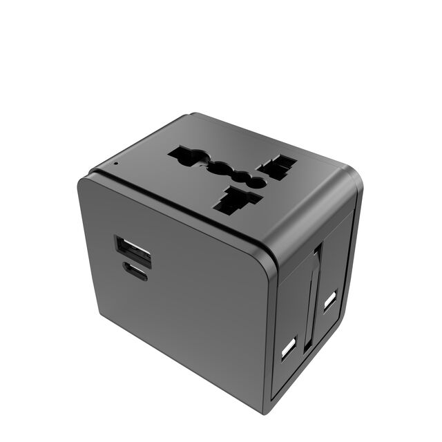 Foxcan Universal-Netzteil mit EU AUS UK US-Stecker, USB-Buchse, 20W Schnellladung für Laptop & Handy, Mini-Taschen-PD-Reiseladegerät