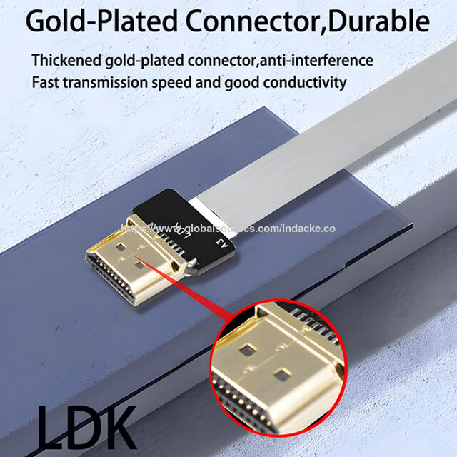 Cable plano flexible HDMI conector FPC de ángulo recto de 90 grados a la izquierda y derecha línea de conexión HDMI macho a macho conector de alta definición