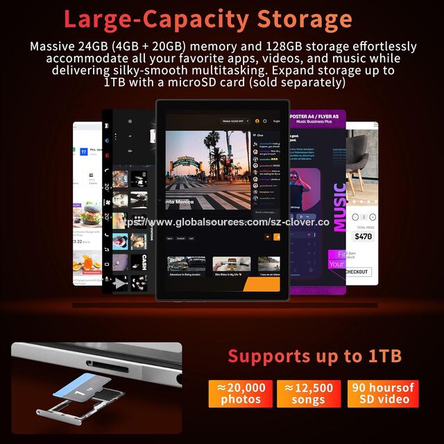Tablet OEM Android 15 de 10,1 polegadas, Processador T606, 24GB de RAM, 128GB de Armazenamento, WiFi 5G para Entretenimento, Filmes, Vídeos e Uso Doméstico