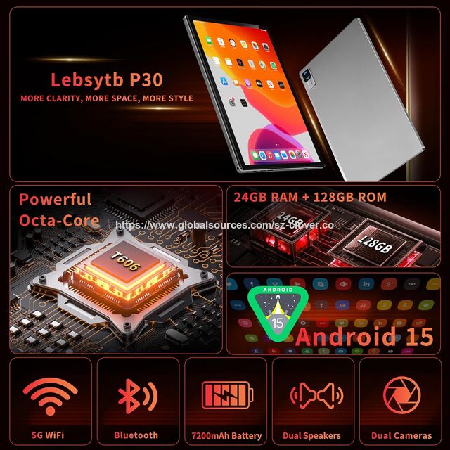 Tablet OEM Android 15 de 10,1 polegadas, Processador T606, 24GB de RAM, 128GB de Armazenamento, WiFi 5G para Entretenimento, Filmes, Vídeos e Uso Doméstico