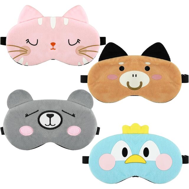 Masker Tidur Anak-Anak 4 Buah Masker Mata Hewan Lucu Masker Mata Tidur Lembut Penutup Mata Tidur Malam Masker Tidur Elastis yang Dapat Disesuaikan
