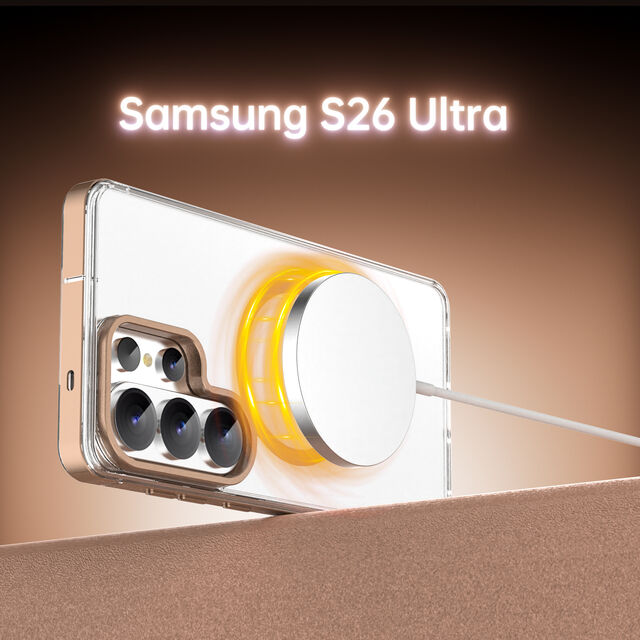 Coque de téléphone transparente antichoc en TPU, PC et métal avec protection magnétique pour Samsung S26 Ultra