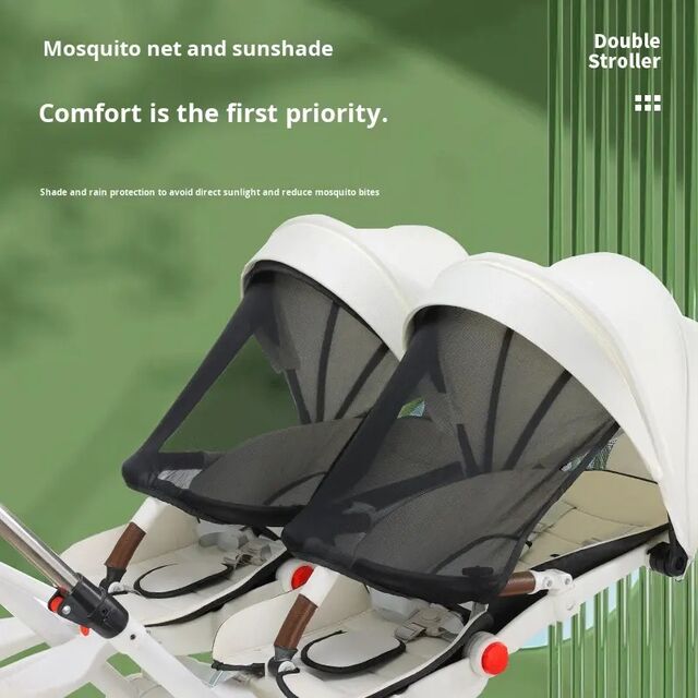 Poussette Double pour Bébés, Inclinable & Réglable, Capotes Résistantes aux UV, Stabilité à 4 Roues, Légère pour Jumeaux - Poussettes pour Bébés