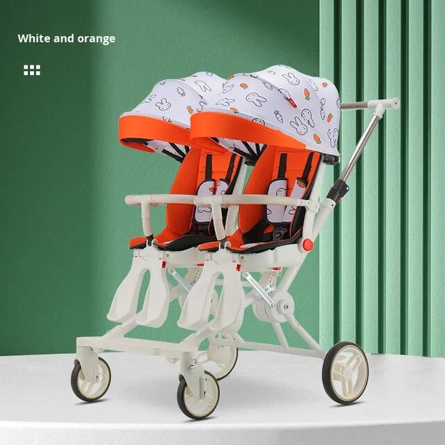 Poussette Double pour Bébés, Inclinable & Réglable, Capotes Résistantes aux UV, Stabilité à 4 Roues, Légère pour Jumeaux - Poussettes pour Bébés