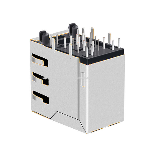 JIAXUN 0879-2C1R-54 Conector RJ45 PCB Chapado en Oro 8P8C con Componentes Magnéticos Integrados 1000 Base-T