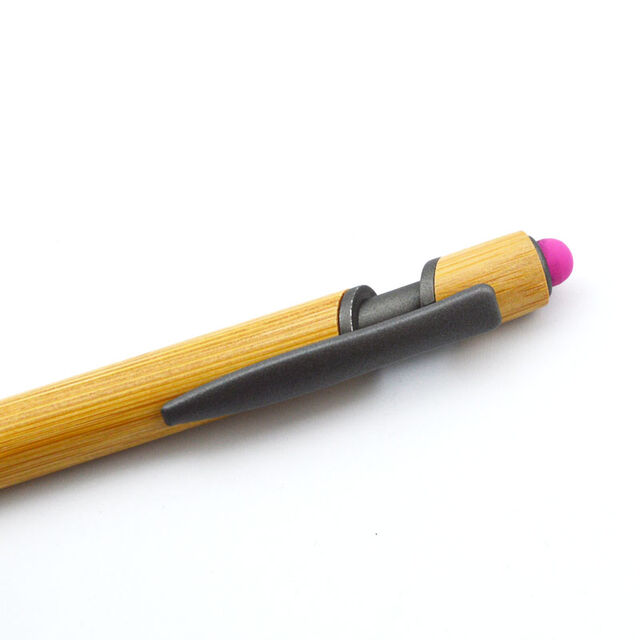 Caneta Promocional Ecológica de Madeira com Toque de Bambu, Caneta Esferográfica com Caneta Stylus e Impressão de Logotipo Personalizado