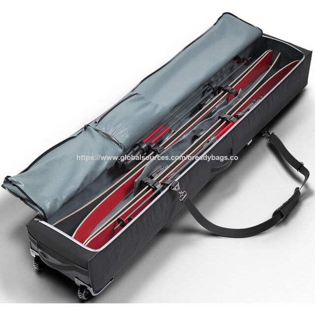 Bolsa de esquí doble con ruedas, logotipo personalizado, duradera y acolchada para dos esquíes, bolsa de snowboard con ruedas