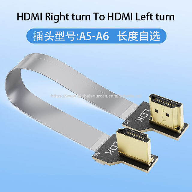 Cable plano flexible HDMI conector FPC de ángulo recto de 90 grados a la izquierda y derecha línea de conexión HDMI macho a macho conector de alta definición