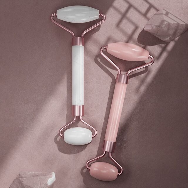 Rodillo Facial Rosa de Alta Calidad Masajeador Facial Juego de Gua Sha de Resina Rosa Rodillo Facial No Jade con Caja para Masaje de Cuello