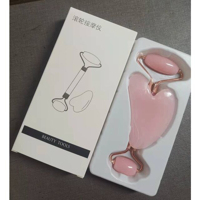 Rodillo Facial Rosa de Alta Calidad Masajeador Facial Juego de Gua Sha de Resina Rosa Rodillo Facial No Jade con Caja para Masaje de Cuello
