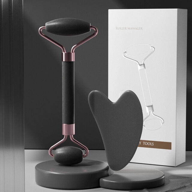 Rodillo Facial Rosa de Alta Calidad Masajeador Facial Juego de Gua Sha de Resina Rosa Rodillo Facial No Jade con Caja para Masaje de Cuello