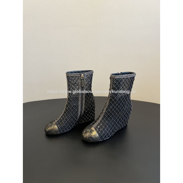 Marken-Ankle-Boots für Damen 2026 mit schwarzem Strass-Bling-Obermaterial, goldfarbenen Kappen, luxuriöse Luxus-Mode-Boutique-Stiefeletten