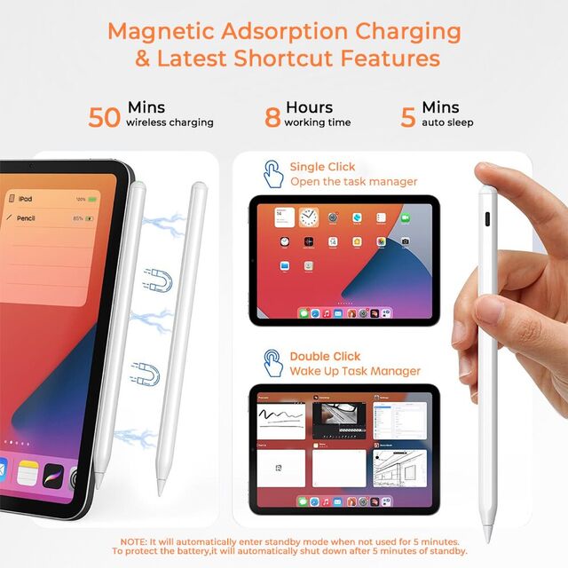 Neigungssensitiver magnetischer aktiver Stift mit austauschbarer POM-Spitze, Handflächenabweisung und kabellosem Laden für iPad, benutzerdefiniertes Logo