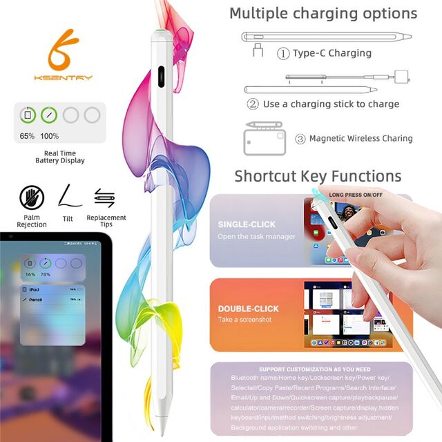Neigungssensitiver magnetischer aktiver Stift mit austauschbarer POM-Spitze, Handflächenabweisung und kabellosem Laden für iPad, benutzerdefiniertes Logo
