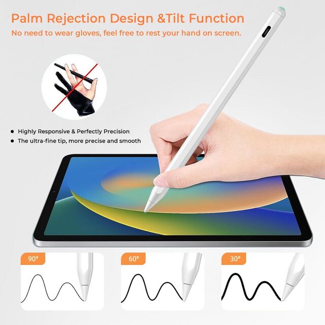 Neigungssensitiver magnetischer aktiver Stift mit austauschbarer POM-Spitze, Handflächenabweisung und kabellosem Laden für iPad, benutzerdefiniertes Logo