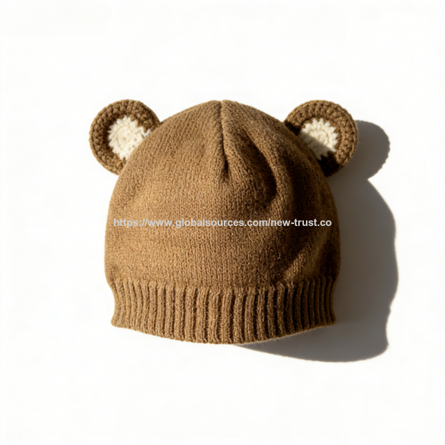 Gorro de Oso de Punto al por Mayor para Bebé - Gorro de Invierno Suave y Cálido para Recién Nacidos, Adorable Gorro Tejido Marrón para 0-12 Meses