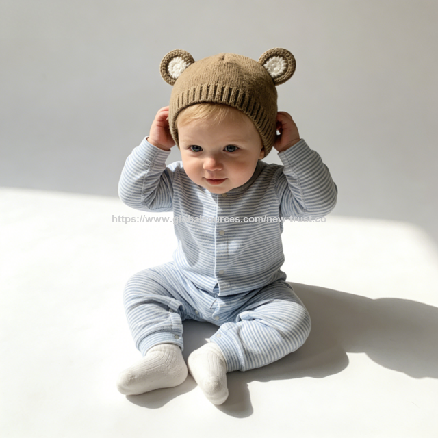 Gorro de Oso de Punto al por Mayor para Bebé - Gorro de Invierno Suave y Cálido para Recién Nacidos, Adorable Gorro Tejido Marrón para 0-12 Meses