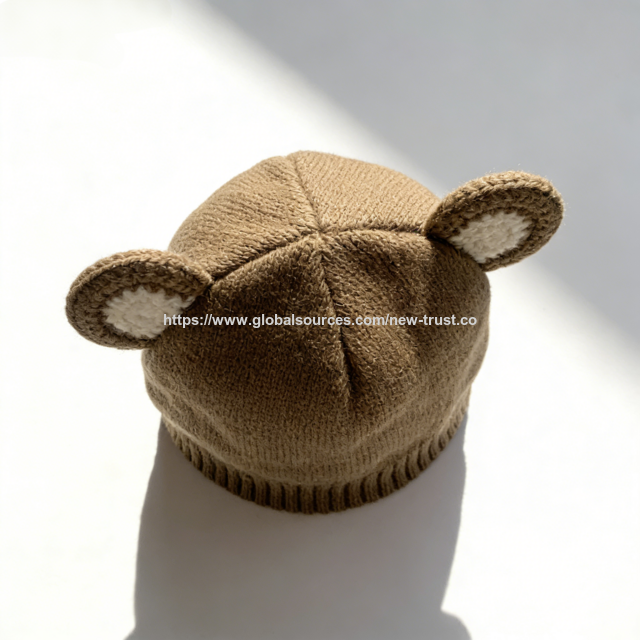 Gorro de Oso de Punto al por Mayor para Bebé - Gorro de Invierno Suave y Cálido para Recién Nacidos, Adorable Gorro Tejido Marrón para 0-12 Meses