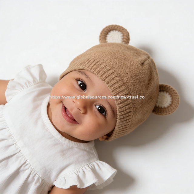 Gorro de Oso de Punto al por Mayor para Bebé - Gorro de Invierno Suave y Cálido para Recién Nacidos, Adorable Gorro Tejido Marrón para 0-12 Meses