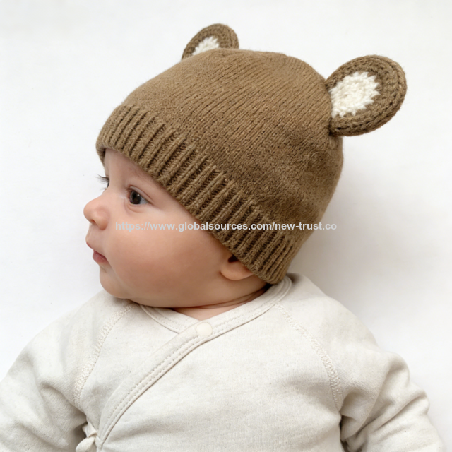 Gorro de Oso de Punto al por Mayor para Bebé - Gorro de Invierno Suave y Cálido para Recién Nacidos, Adorable Gorro Tejido Marrón para 0-12 Meses