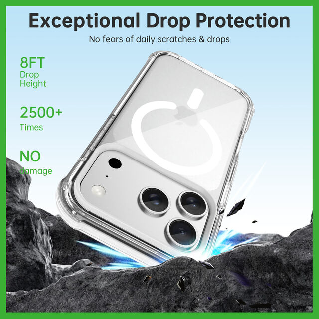Coque Transparente Anti-Rayures de Qualité Militaire Antichoc avec Chargement sans Fil Magnétique pour iPhone 17 Pro Max - Design Clear Mars 2026