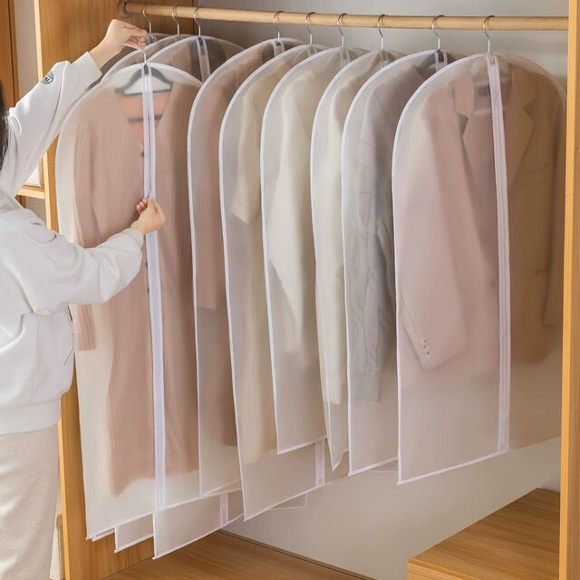 Staubdichte Kleideraufbewahrungstasche, transparente hängende Anzug-Staubschutzhülle, wasserdicht und feuchtigkeitsbeständig, sichtbarer und waschbarer Mantel