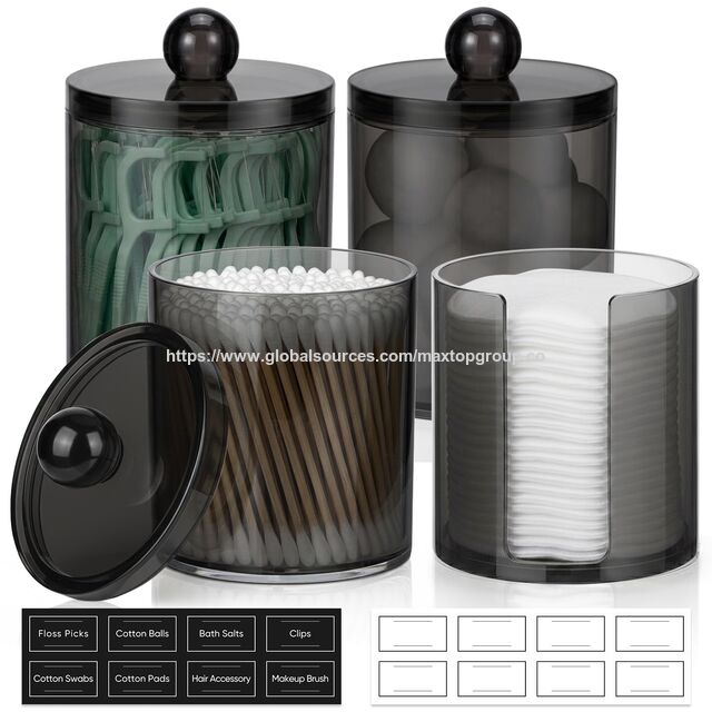Boîtes de rangement en acrylique 4 pièces en gros - Petits pots en plastique transparents pour le soin du coton et le rangement des cure-dents