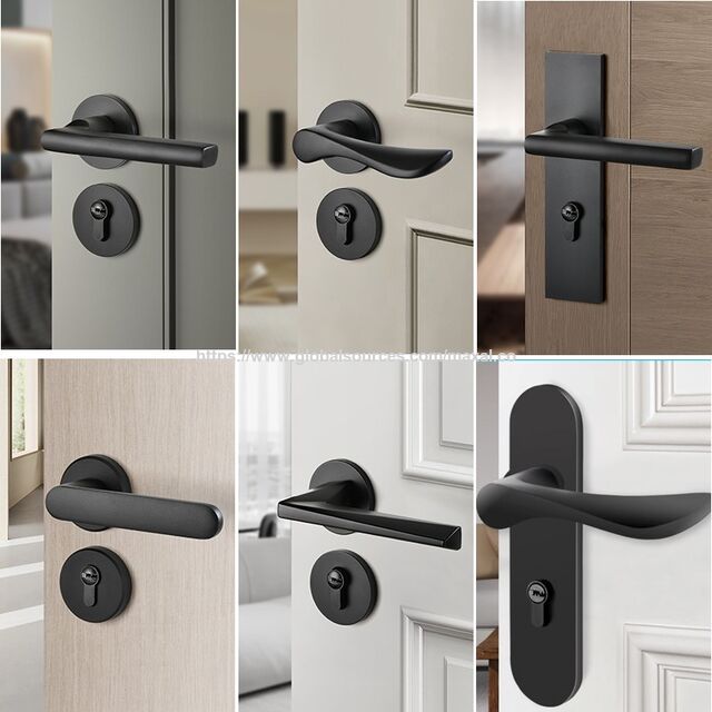 Ensemble de Serrure de Porte de Chambre à Coucher Magnétique Noire Silencieuse, Conception Séparée pour Salle de Bain et Portes Intérieures en Bois