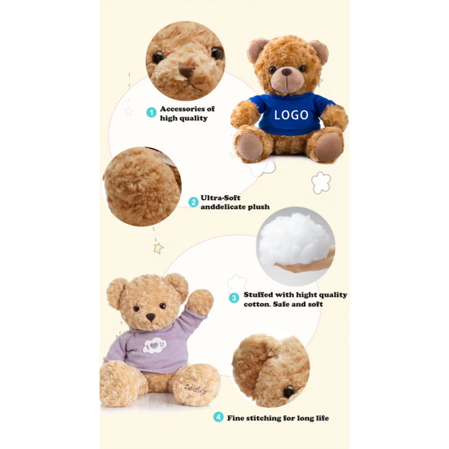 Ours en peluche promotionnel doux en gros avec logo de t-shirt vierge personnalisé - Peluches personnalisables