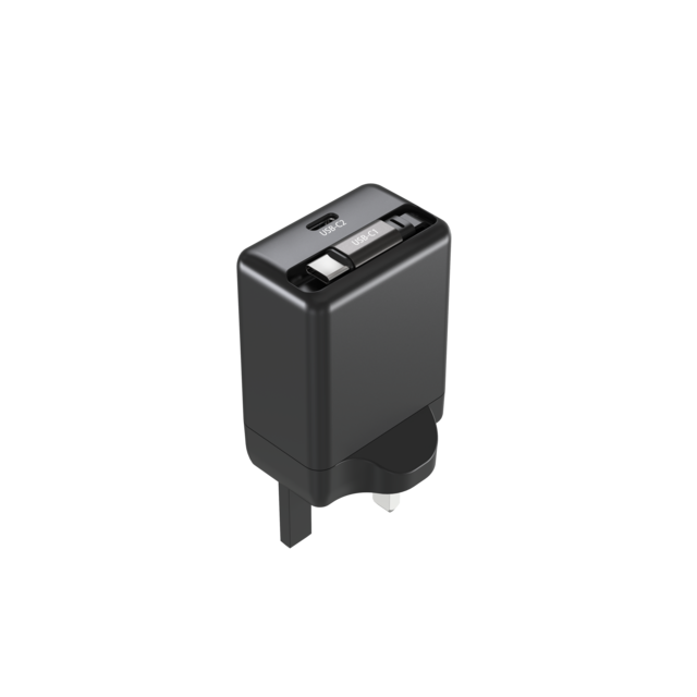 Cargador de pared de 35W con cable USB-C retráctil de 0.7 metros + Puerto USB-C