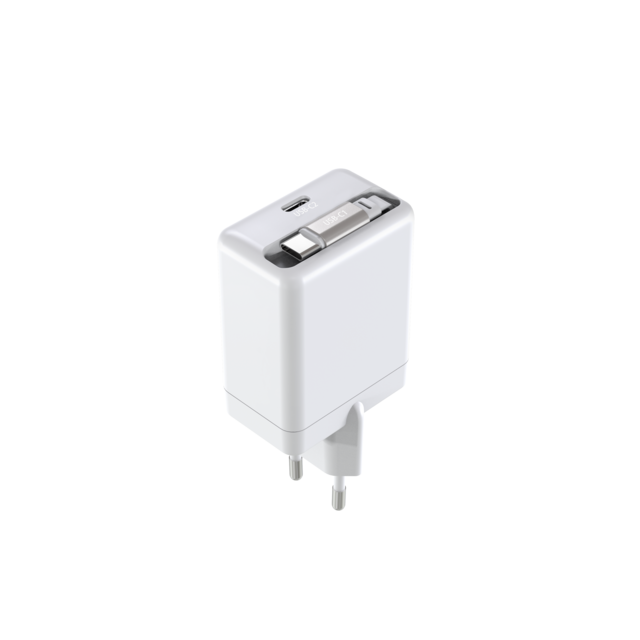 Cargador de pared de 35W con cable USB-C retráctil de 0.7 metros + Puerto USB-C