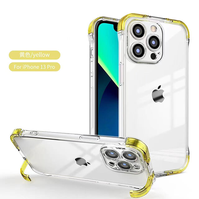 جراب شفاف مع حامل لهاتف iPhone 14 13 12 11 Pro Max، غطاء هاتف محمول بأربعة زوايا مع حامل لسلسلة iPhone 13