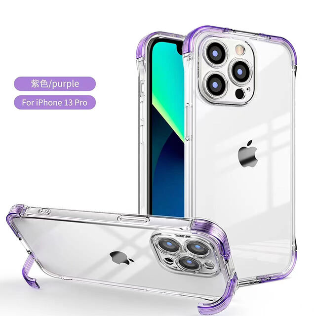 جراب شفاف مع حامل لهاتف iPhone 14 13 12 11 Pro Max، غطاء هاتف محمول بأربعة زوايا مع حامل لسلسلة iPhone 13
