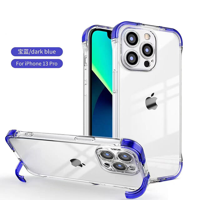 جراب شفاف مع حامل لهاتف iPhone 14 13 12 11 Pro Max، غطاء هاتف محمول بأربعة زوايا مع حامل لسلسلة iPhone 13